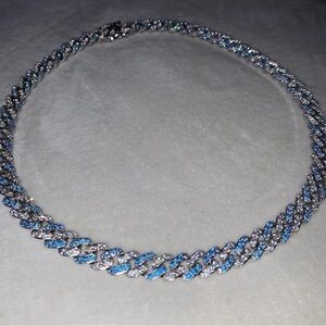 18 inch blue and silver Cuban necklace